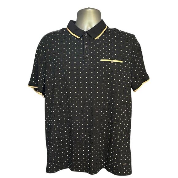 Guess Black and Gold Ria Geometric Three Button Short Sleeve Retro Polo size XL - Picture 1 of 10